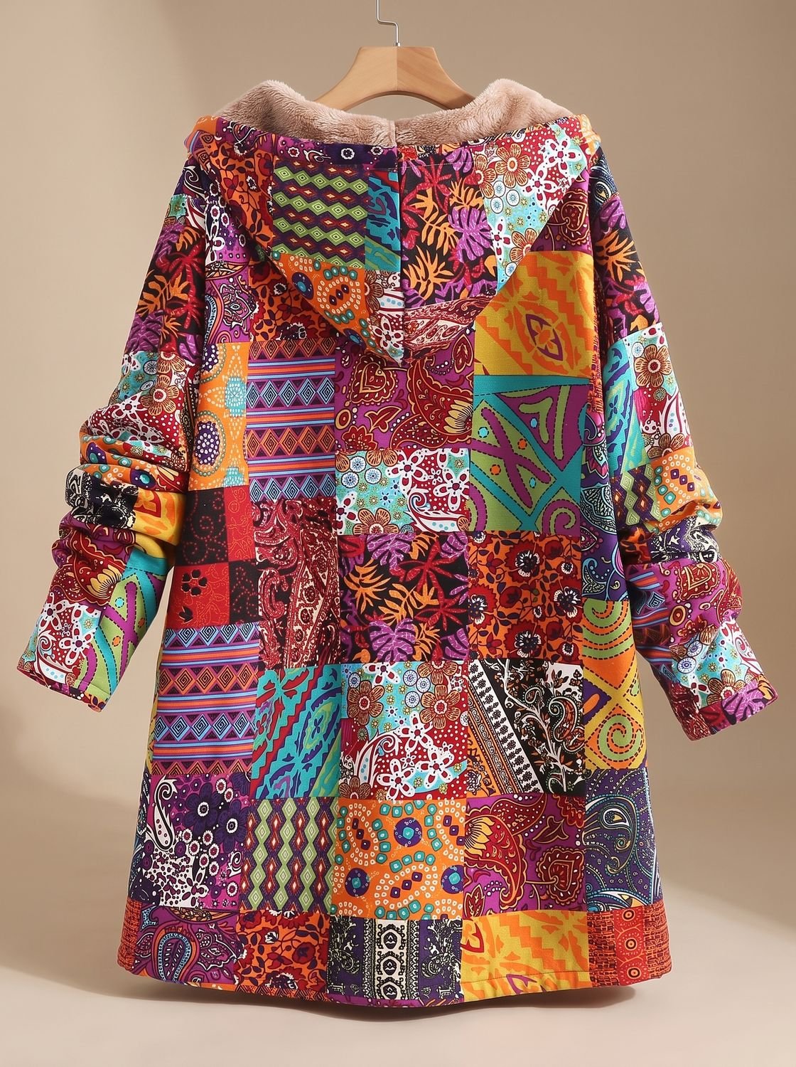 Madison | Women's Fleece-Lined Hooded Boho Patchwork Comfortable Jacket