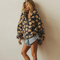 Braxton Women's Floral Sherpa Fleece Oversized Half-Zip Pullover Sweater