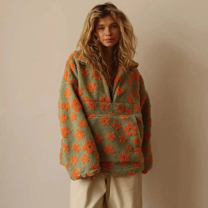 Braxton Women's Floral Sherpa Fleece Oversized Half-Zip Pullover Sweater