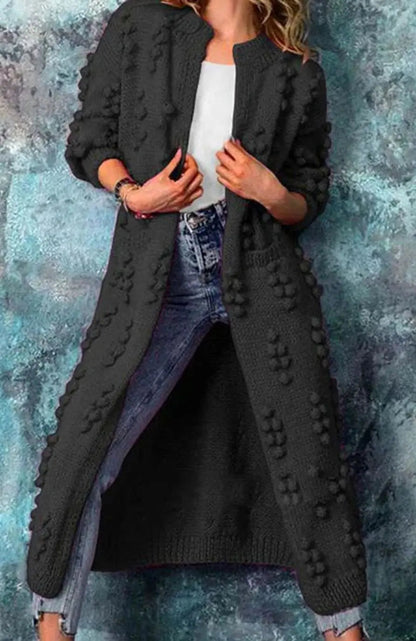 Templeton Women's Long Pom-Detail Open-Front Knitted Cardigan