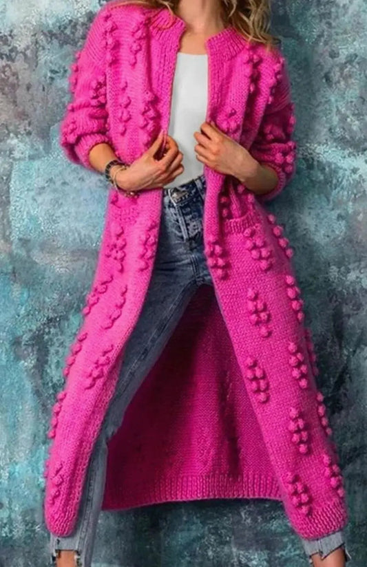 Templeton Women's Long Pom-Detail Open-Front Knitted Cardigan