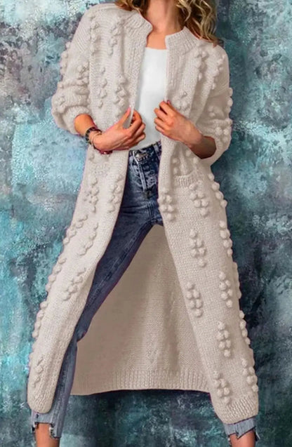 Templeton Women's Long Pom-Detail Open-Front Knitted Cardigan
