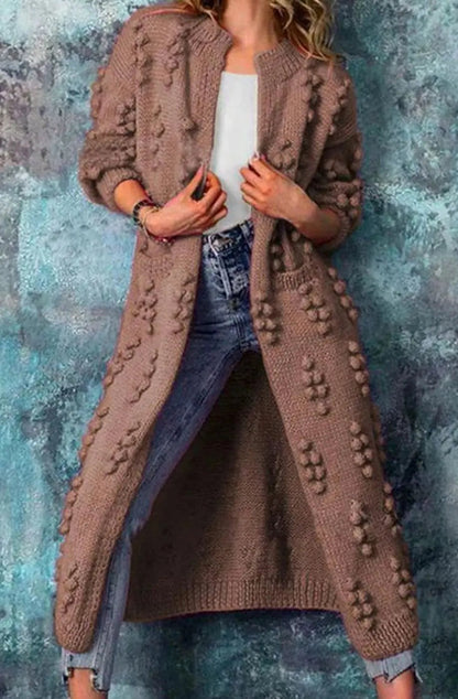 Templeton Women's Long Pom-Detail Open-Front Knitted Cardigan