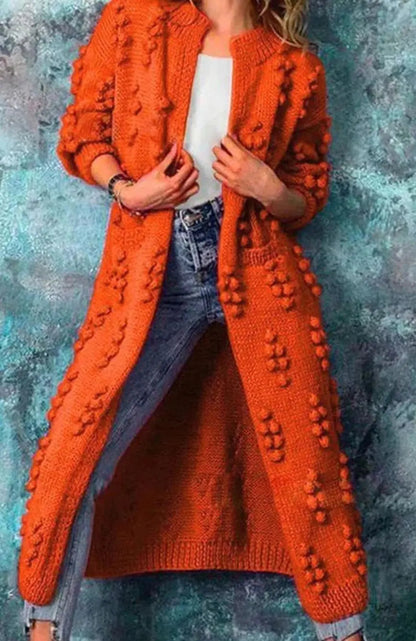 Templeton Women's Long Pom-Detail Open-Front Knitted Cardigan
