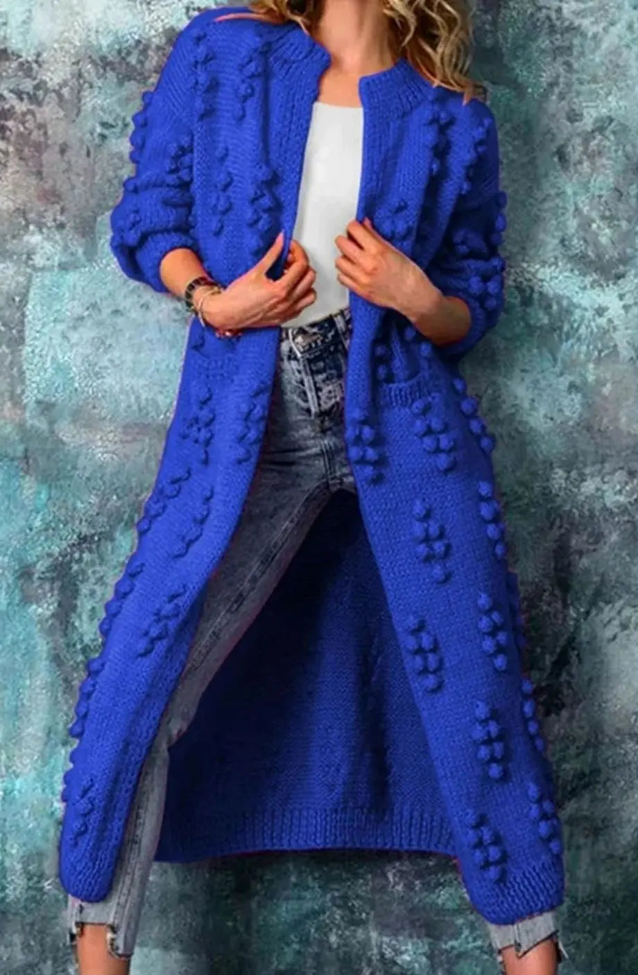 Templeton Women's Long Pom-Detail Open-Front Knitted Cardigan