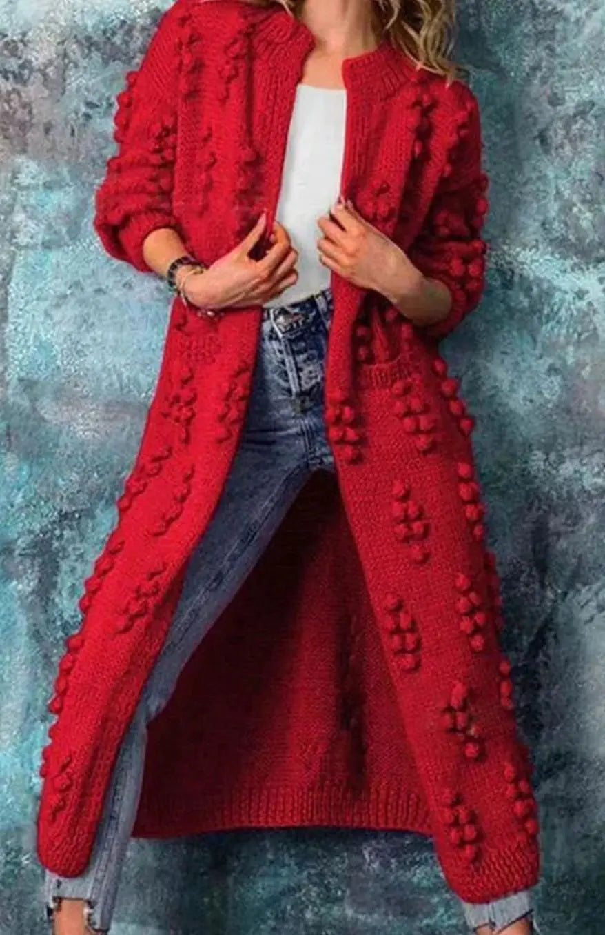 Templeton Women's Long Pom-Detail Open-Front Knitted Cardigan