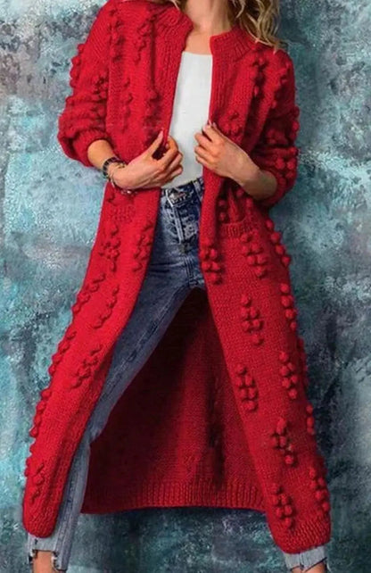 Templeton Women's Long Pom-Detail Open-Front Knitted Cardigan