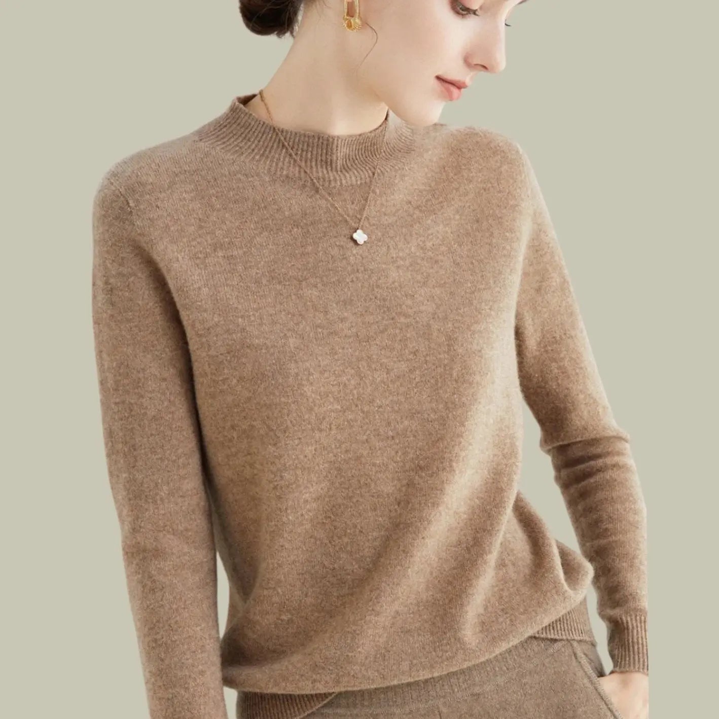 Hamilton Women's Merino Wool Sweaters Mock-Neck Long-Sleeve Knit Jumper
