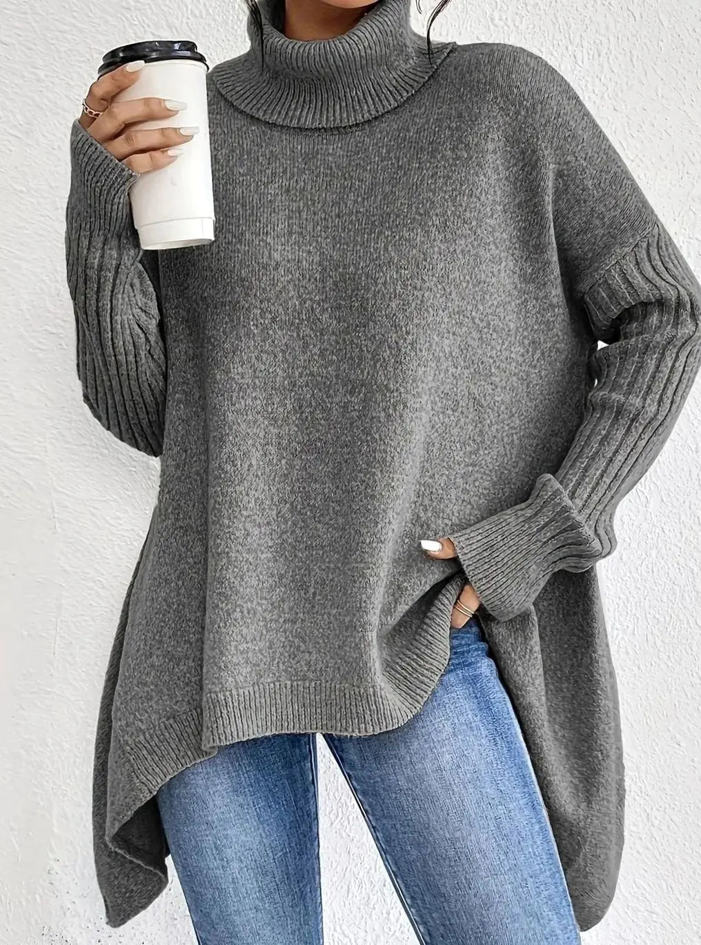 Pemberton Women's Oversized Cashmere Turtleneck Jumper Longline Knit