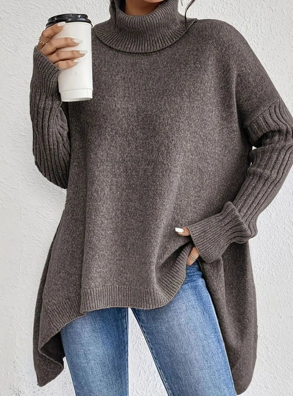 Pemberton Women's Oversized Cashmere Turtleneck Jumper Longline Knit