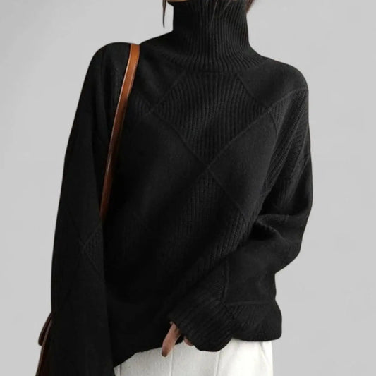 Stanton Women's Oversized Diamond-Knit Turtlenecks Sweater