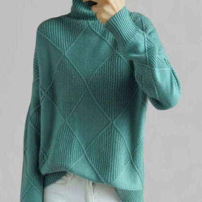 Stanton Women's Oversized Diamond-Knit Turtlenecks Sweater