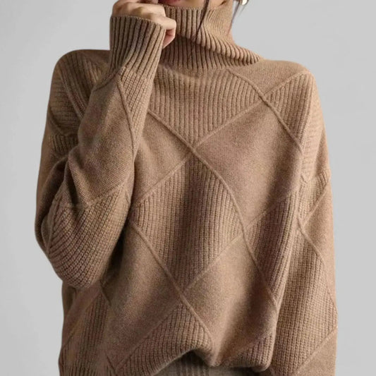 Stanton Women's Oversized Diamond-Knit Turtlenecks Sweater