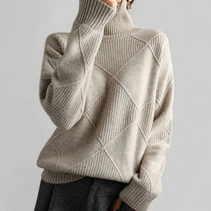 Stanton Women's Oversized Diamond-Knit Turtlenecks Sweater