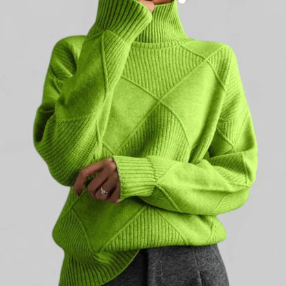 Stanton Women's Oversized Diamond-Knit Turtlenecks Sweater
