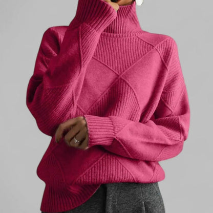 Stanton Women's Oversized Diamond-Knit Turtlenecks Sweater