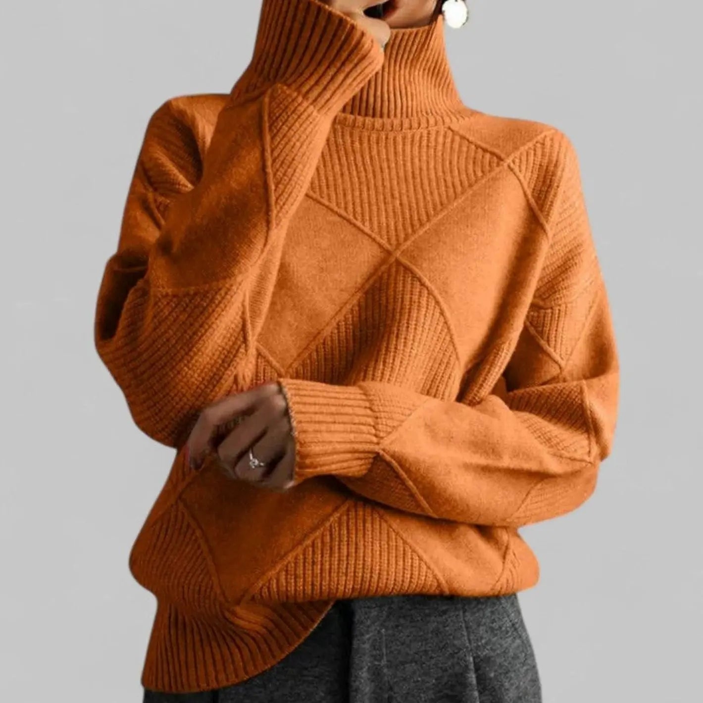 Stanton Women's Oversized Diamond-Knit Turtlenecks Sweater