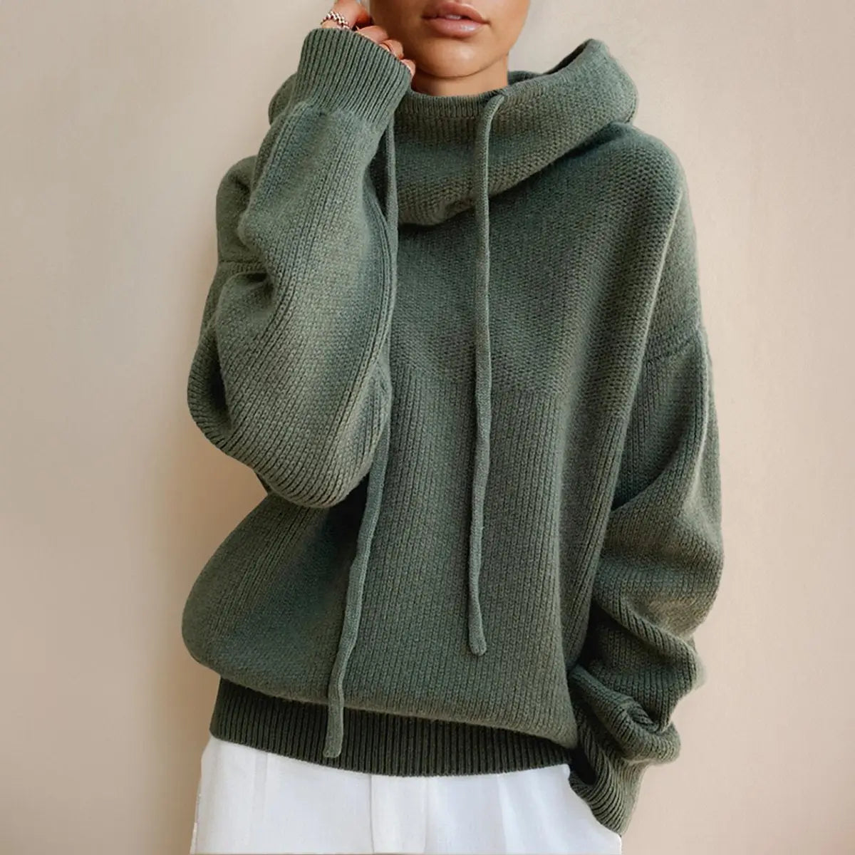 Easton Women's Oversized Hooded Knit Turtleneck Sweater