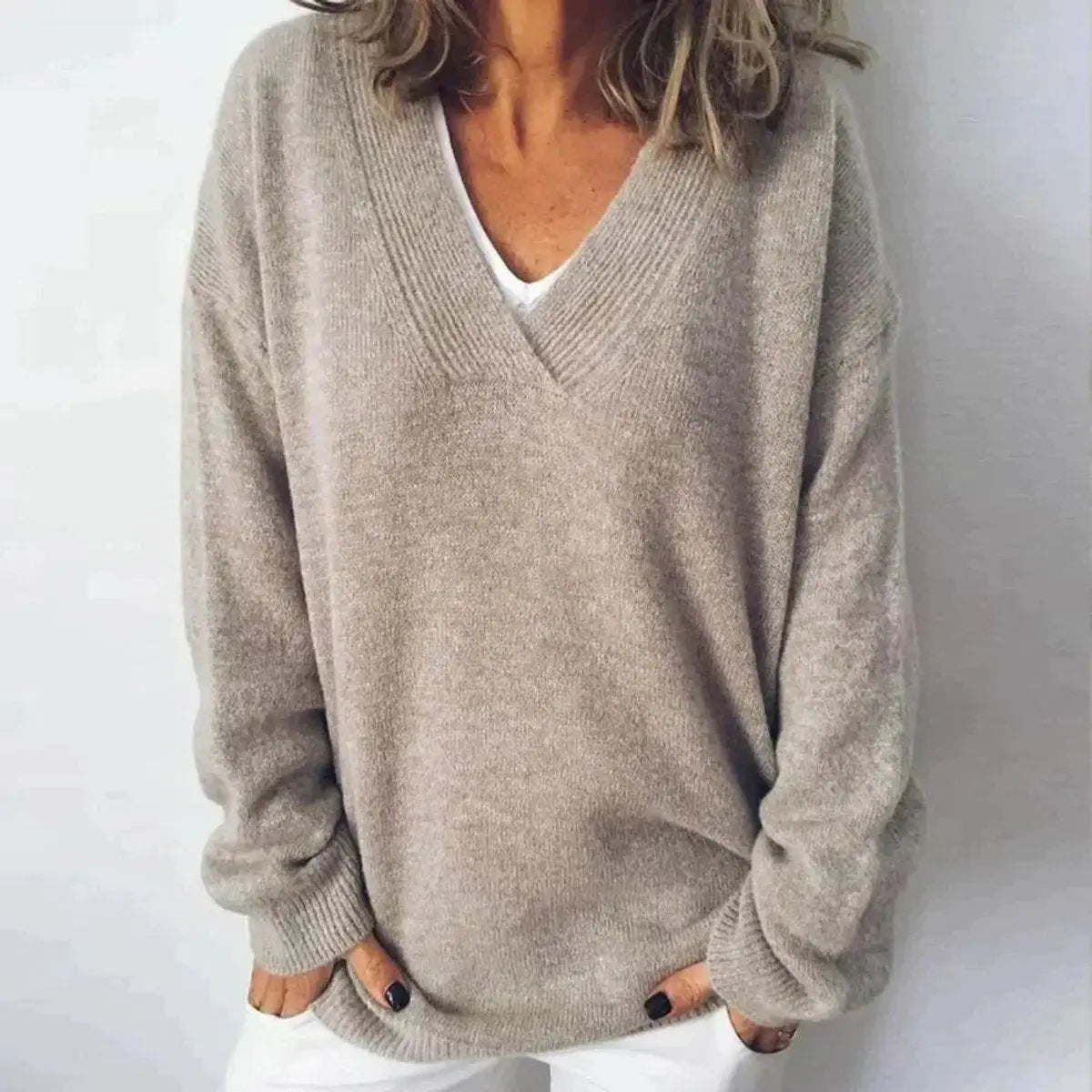 Elverton Women's Oversized V-Neck Knit Sweater Long Sleeve Jumper