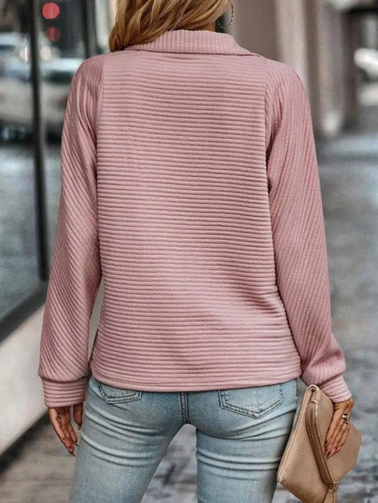 Alderton Women's Quarter-Zip Ribbed Pullover Sweater Stand Collar