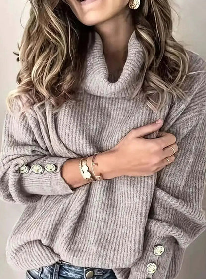 Preston Women's Ribbed Cowl Neck Sweater Button-Cuff Knit Jumper