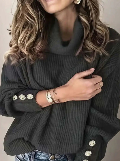 Preston Women's Ribbed Cowl Neck Sweater Button-Cuff Knit Jumper