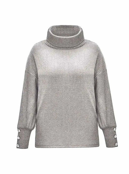 Preston Women's Ribbed Cowl Neck Sweater Button-Cuff Knit Jumper
