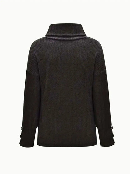 Preston Women's Ribbed Cowl Neck Sweater Button-Cuff Knit Jumper