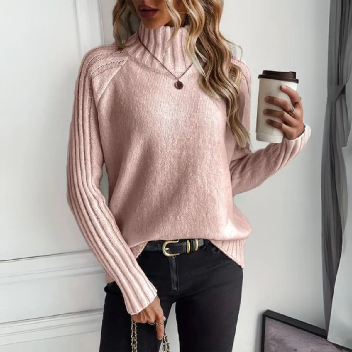 Dalton Women's Ribbed Knit Turtleneck Sweater Relaxed Fit Jumper